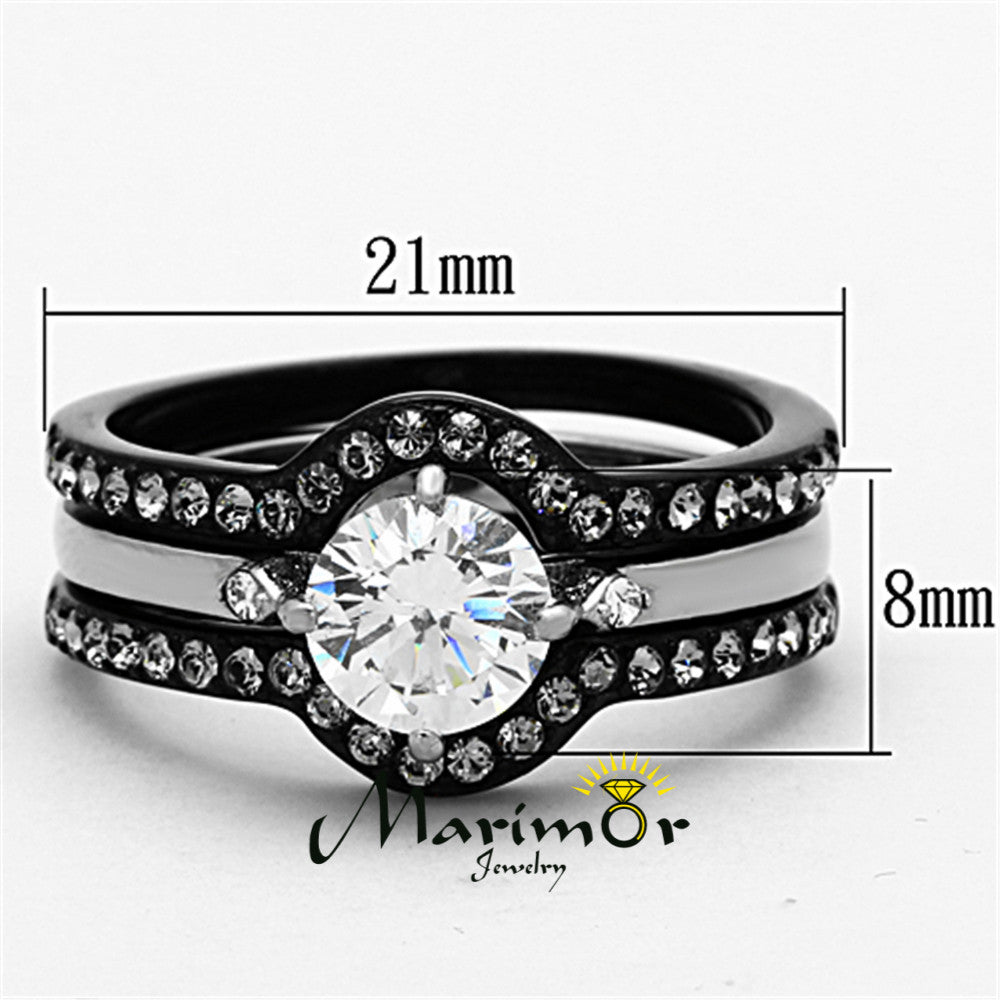 His & Her 4pc Black & Silver Stainless Steel & Titanium Wedding Ring Band Set